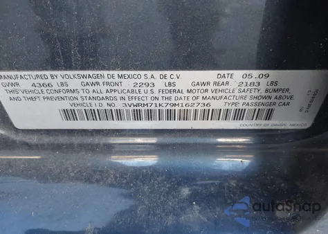 2009 Volkswagen Jetta Se from USA, damaged, VIN 3VWRM71K79M162736